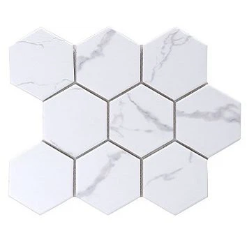 Kuusnurkne mosaiikplaat valge